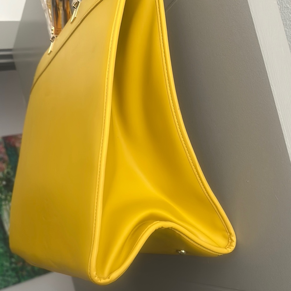 Sunny Yellow Leather Tote Bag with Embossed Detail - Picture 7 of 8